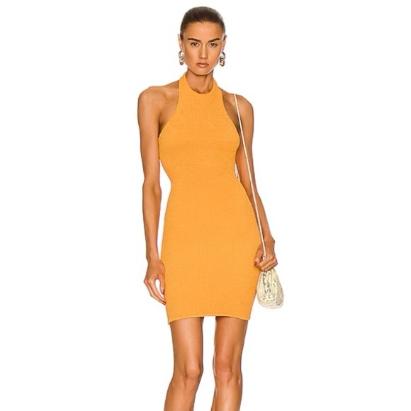 New Hunza G Dress Seersucker Mini Mango Sorbet Orange Yellow Halter Cute Polly - Picture 4 of 12